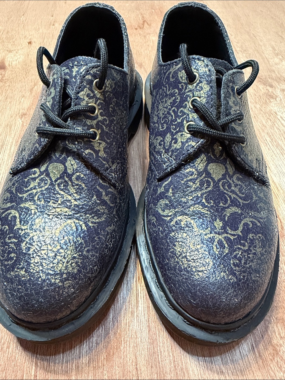 Dr Martens Lace Up Oxford Baroque Blue/Gold Crinkle Leather Shoe size 6 - Picture 2 of 9